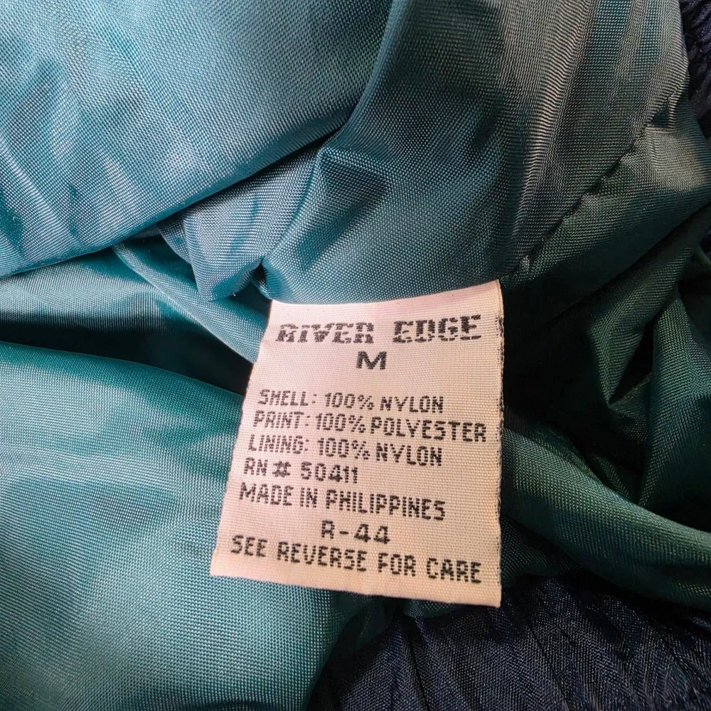 Vintage River Edge 90s Scarf Print Windbreaker Jacket Teal Blue Gold Mens Medium